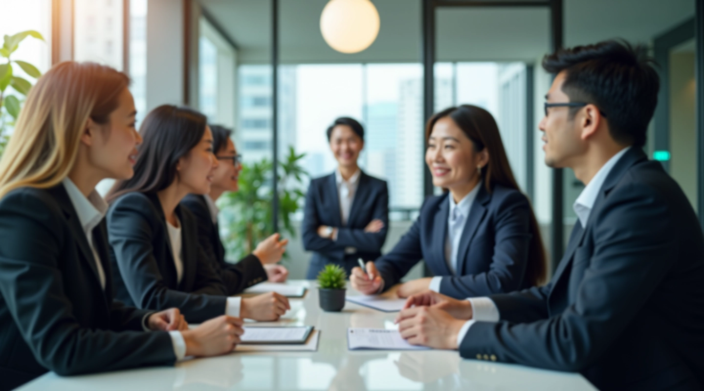 Diverse team collaborating in a modern office setting in Tsim Sha Tsui