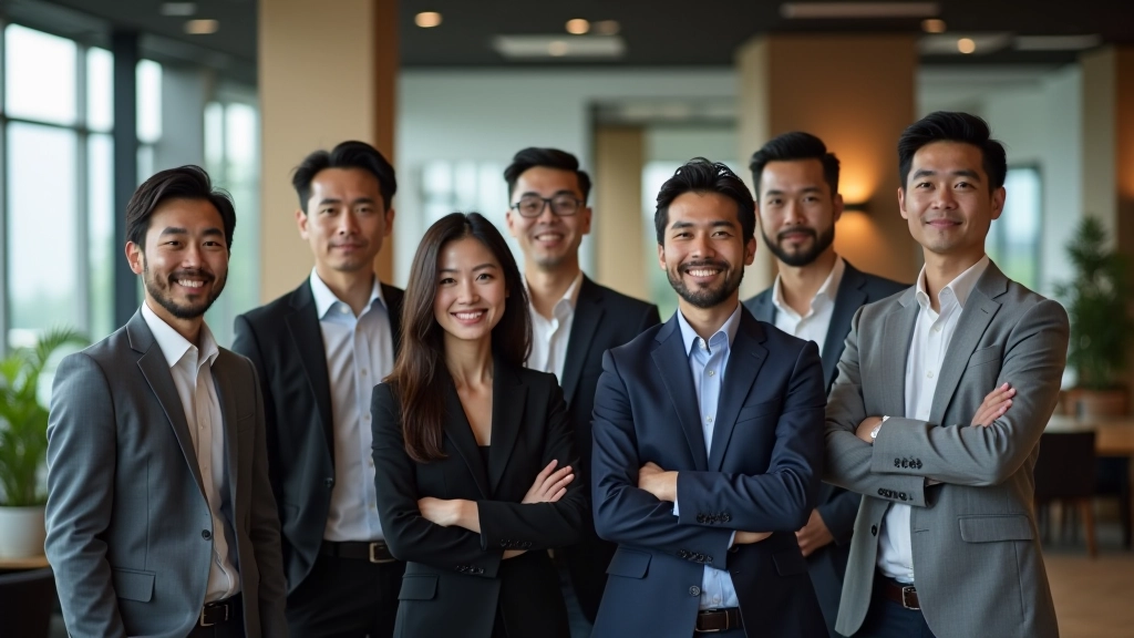 Diverse crispolar team in a modern Kowloon office setting, collaborating and smiling